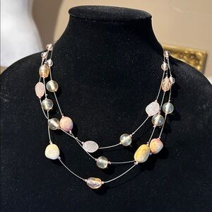 Beaded Necklace with Translucent Beads Pink Stones
